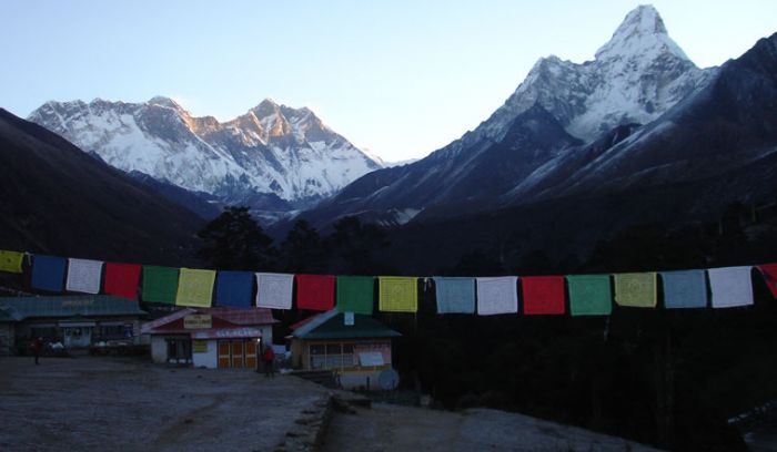 Prayer flags and mountain views from Tengboche monastry