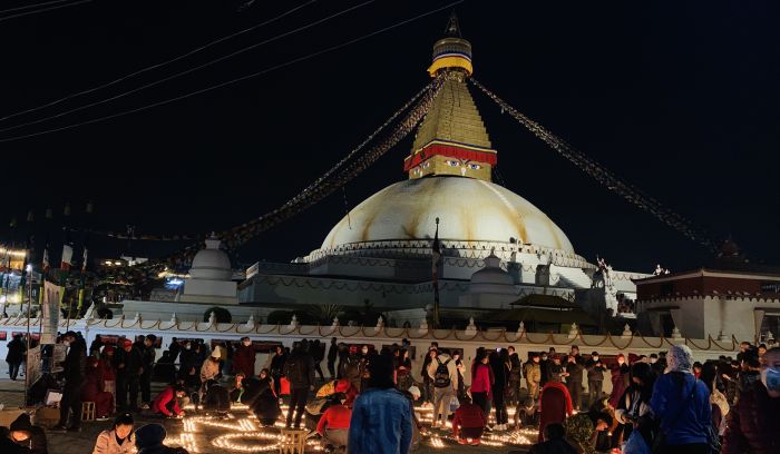 Evening view of Boudhanath Stupa in Kathmandu